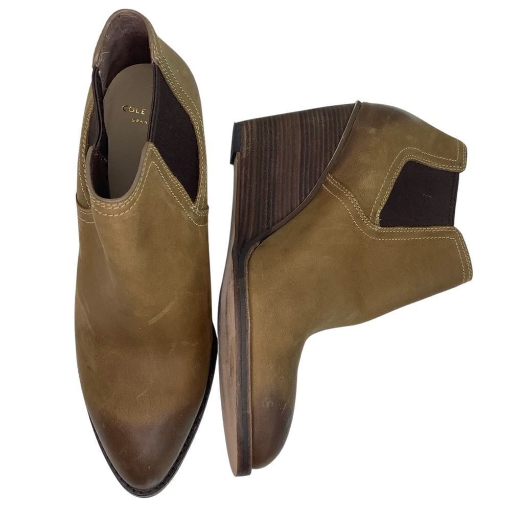 Cole Haan Grand.08 Light Brown Leather Wedge Women’s Ankle Booties Size 8.5B